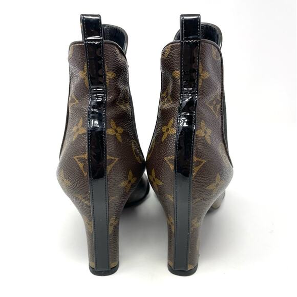Louis Vuitton Monogram Revival Heel Ankle Boots Canvas Leather Brown Black EU 37 - Picture 6 of 14
